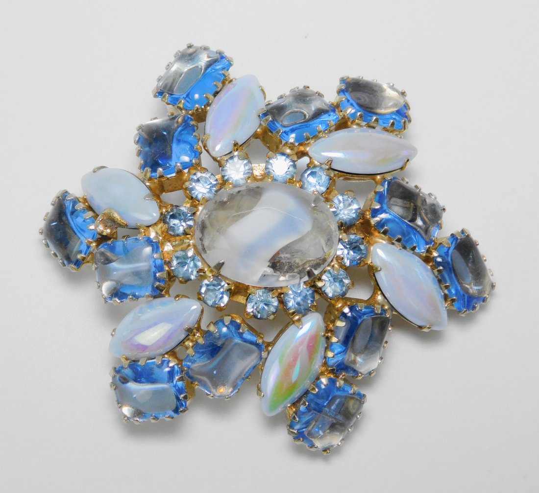 Vintage Givre Glass & Blue Stone Brooch (1 of 3)