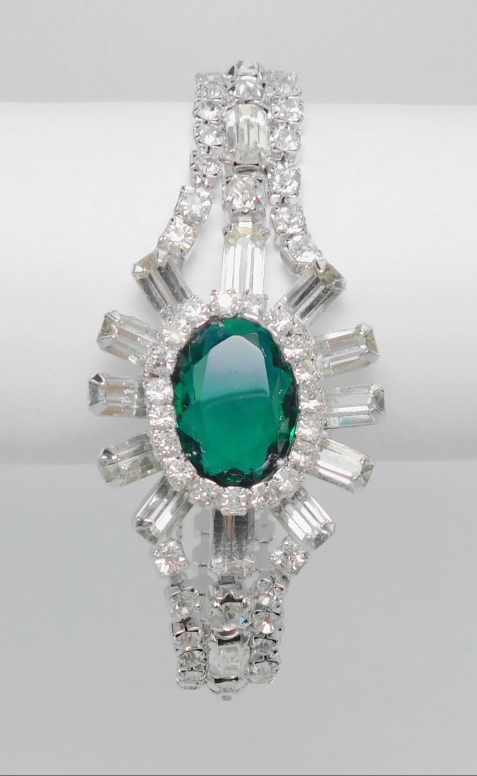 Vintage Crystal & Emerald Rhinestone Bracelet (1 of 4)