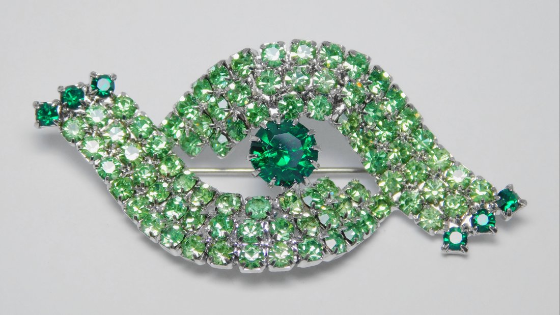 Vintage Peridot & Emerald Rhinestone Brooch (1 of 4)