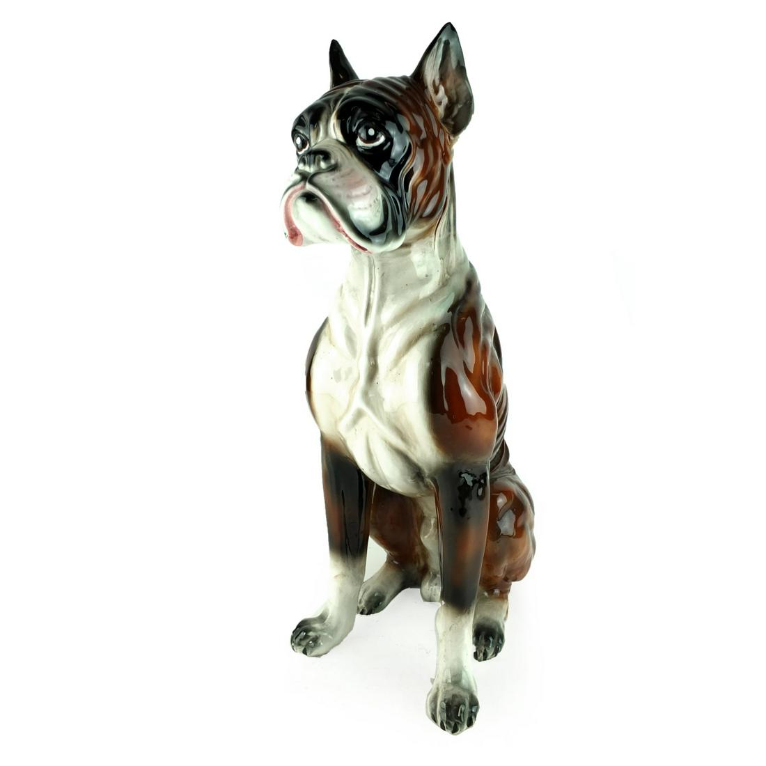 Italian Figurine: Life Size Italian Glazed Ceramic Model of a Boxer Figurine. Stamped on the base. Measures 19-7/8" x 7-1/8" x 11-1/2". Condition: Good condition. Estimate $100.00 - $300.00 Domestic shipping Third part
