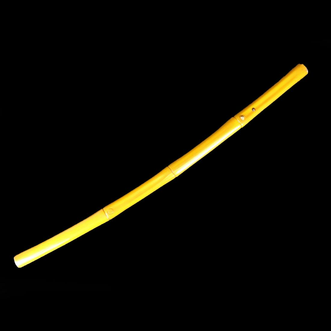 Japanese Sword: 20th Century Japanese Antique Style Hand Made Sword in Yellow Lacquer Scabbard. Gilt metal lady bug form push lock. Overall measures 41-3/4". Condition: Scabbard has some wear to the surfcae at the ba