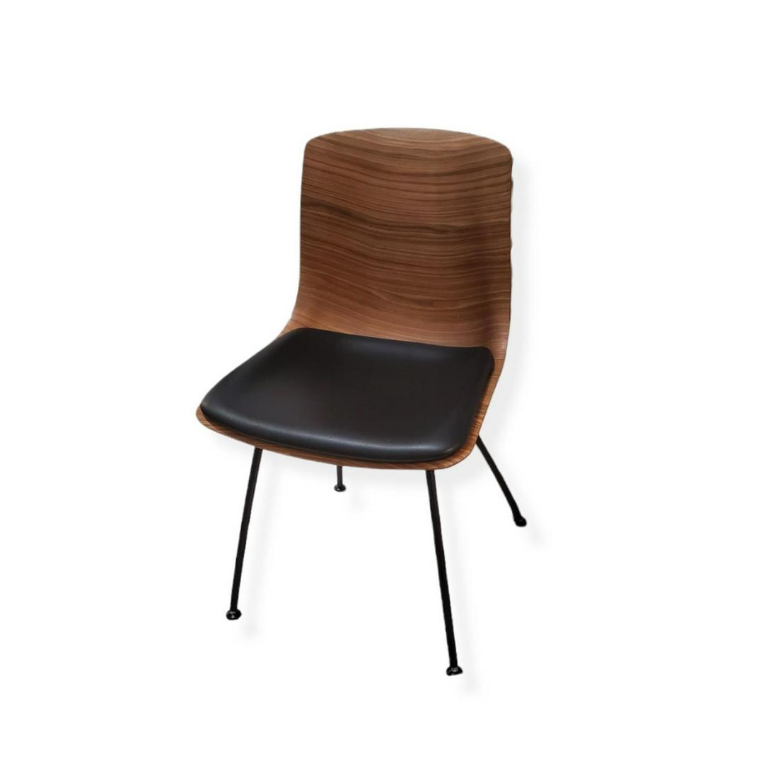 Nissen & Gehl for Naver Chair: Nissen & Gehl for Naver Collection Danish Mid Century Walnut and Stainless Steel Slipper Chair. Leather upholstered seat. Original factory label attached en verso. Measures 31-1/4" x 18-3/4". Seat hei