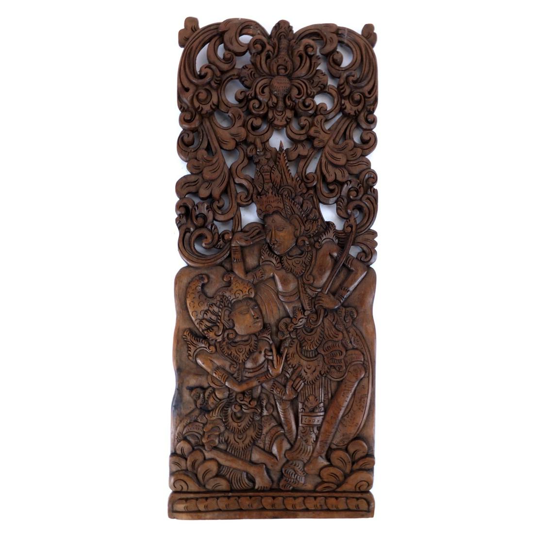 Burmese / Thai Wood Carved Panel: Vintage Nicely Carved Burmese / Thai Wood Carved Panel. Measures 18-1/2" x 7-1/2". Condition: Top decoration has some restorations otherwise good condition. Estimate 40.00 - 80.00 Domestic shipping Th