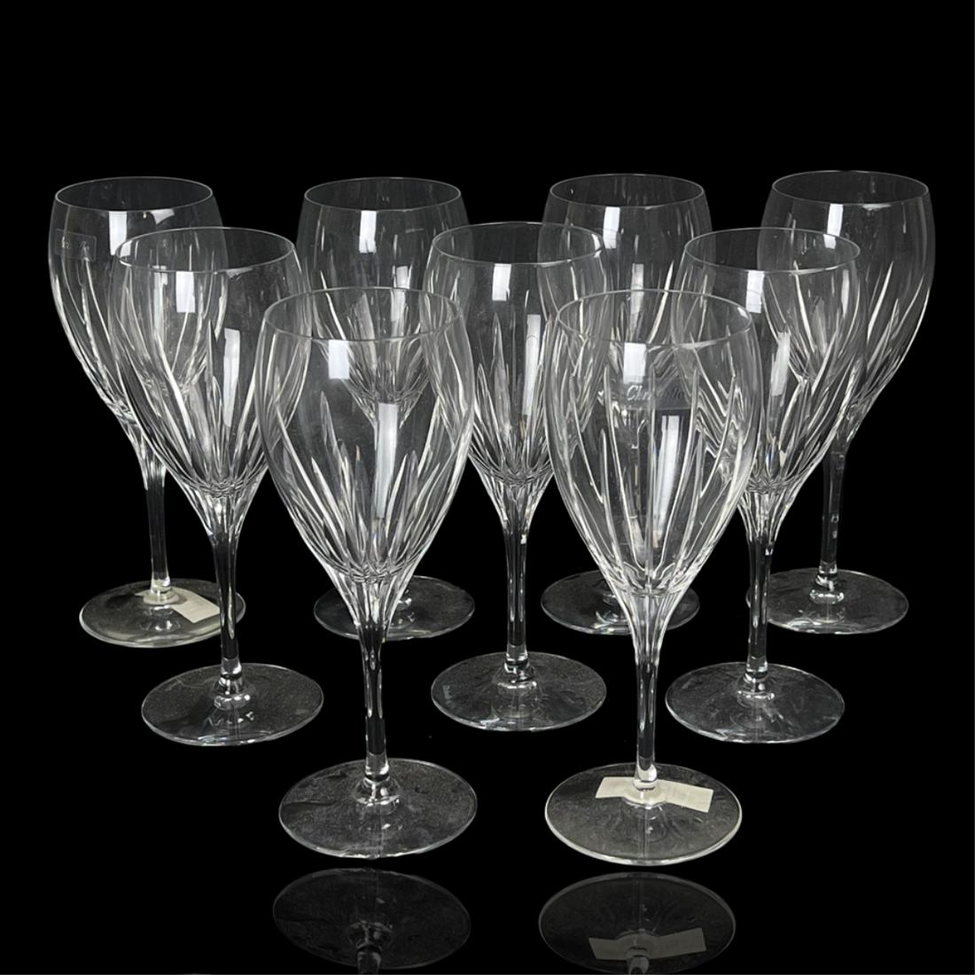Christofle "Iriana" White Wine Stems: Set of Nine Christofle "Iriana" Crystal White Wine Stems. Each appropriately signed. Measures -7/8" x 2-3/8" diameter top. Condition: Good condition. Estimate 200.00 - 300.00 Domestic shipping Third p