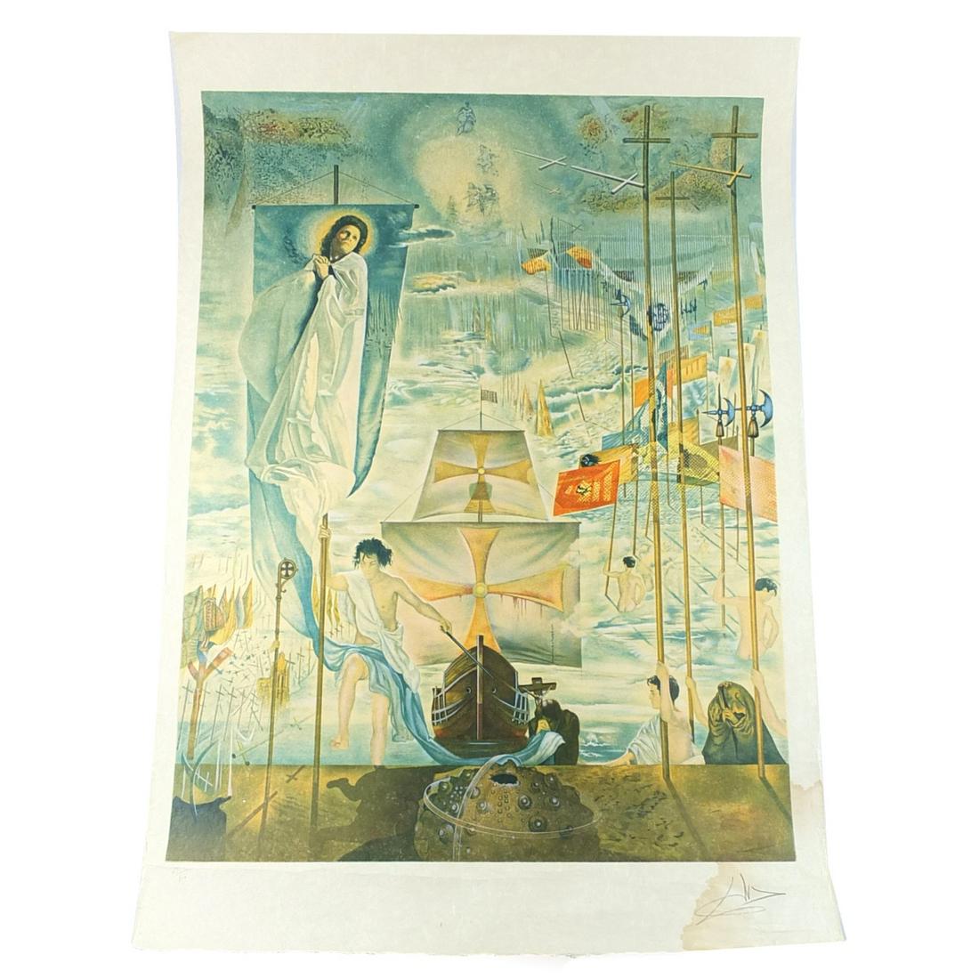 Salvador Dali (1904 - 1989): Salvador Dali, Spanish (1904 - 1989) Lithograph on Arches Paper "The Discovery of America" Pencil Signed and Numbered 67 of 300. Unframed. Overall sheet size: 35-1/2" x 24-1/2". Condition: Soiling low