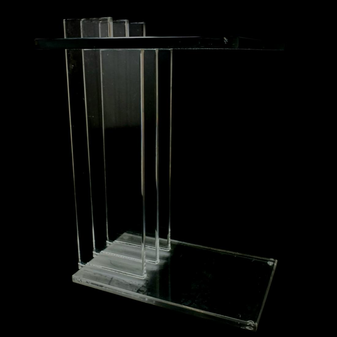 Mid Century  Lucite and Glass Side Table. Base measures 26-1/4 x 12-1/4" x 20". Glass measures (1 of 3)