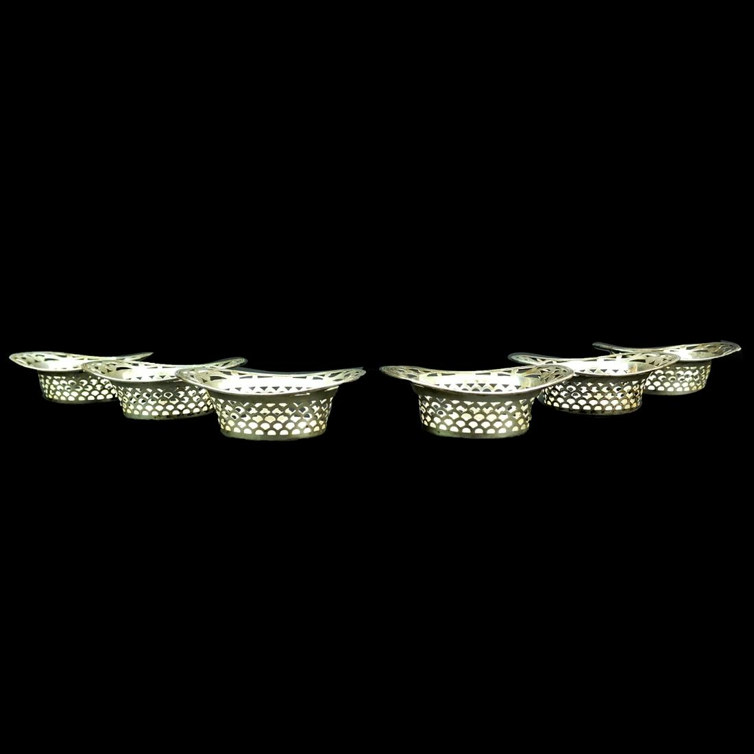 Set of Six Antique Webster Reticulated Sterling Silver Nut Dishes. Stamped. Each measuring 1-1/8" x (1 of 3)