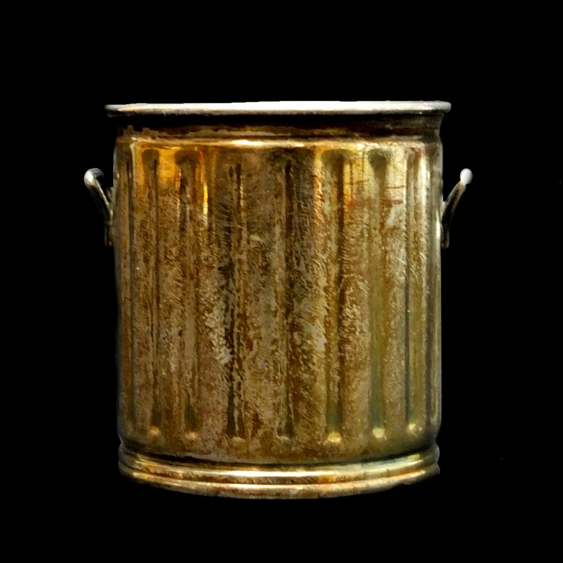 Vintage Sterling Silver Miniature Trash Can Form Tooth Pick / Cocktail Spear Holder. Stamped.: Vintage Sterling Silver Miniature Trash Can Form Tooth Pick / Cocktail Spear Holder. Stamped. Measures 2" x 2". Approx. weight: 27 grams. Condition: Good condition. Estimate 40.00 - 120.00 Domestic sh