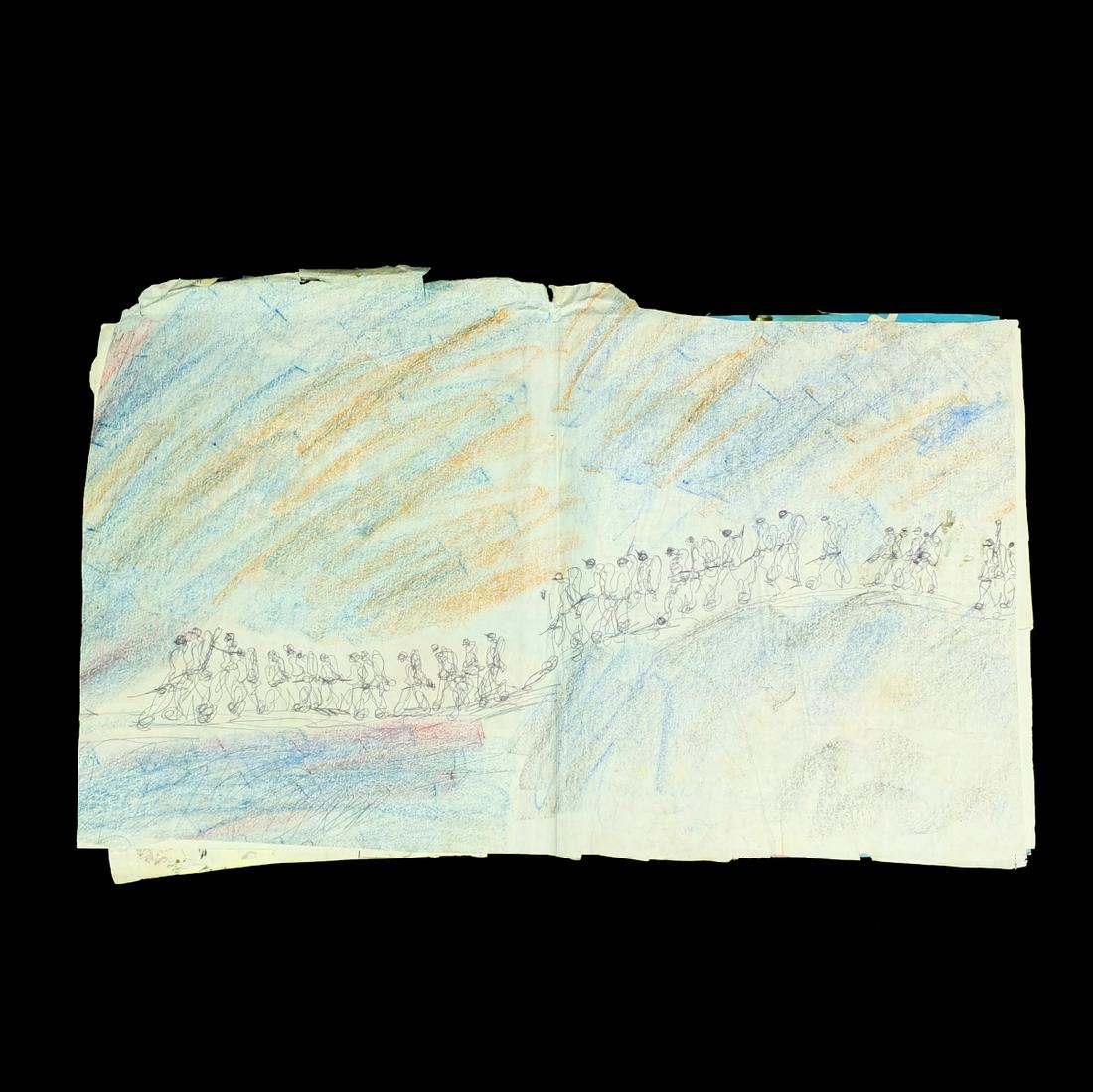 Purvis Young, American (1943 - 2010) Mixed Media Painting on Found Material Depicting Several Pages (1 of 3)