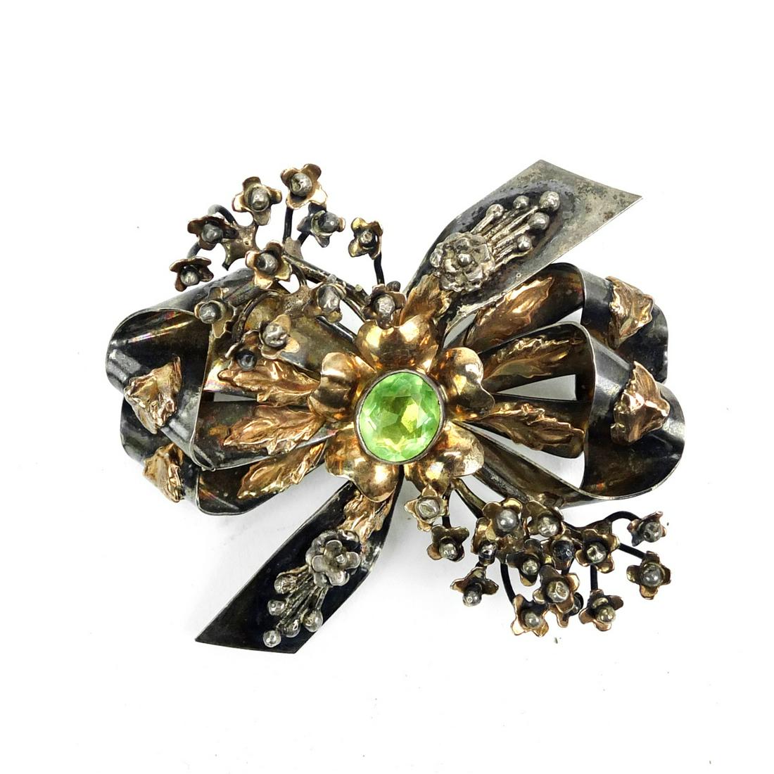 Vintage Hobe 14 Karat Yellow Gold Over Sterling Silver Bowknot Floral Pin Brooch with Inset Central (1 of 3)