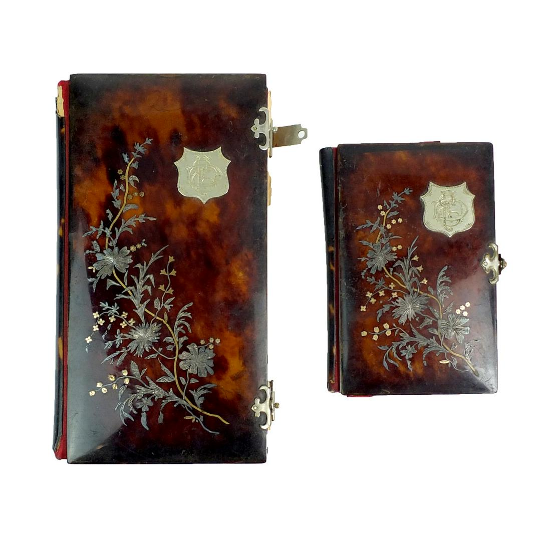 Grouping of Two Antique Napoleon III Tortoise Shell and Sterling Silver Covered Items to Include a (1 of 6)