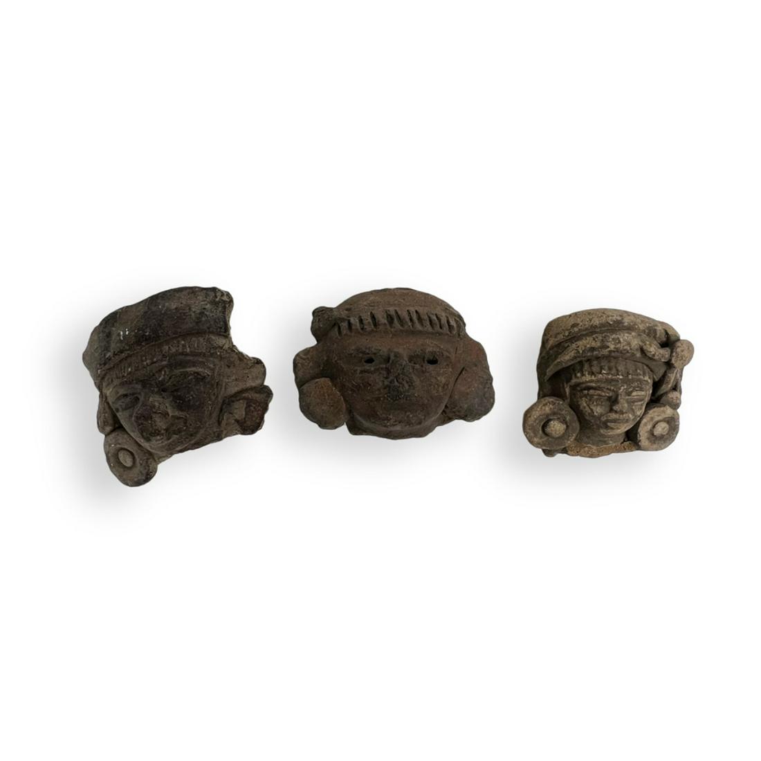 Pre Columbian, Aztec (c. 1350-1450 AD) Or Later Three Terracotta Effigy Heads. Largest measures (1 of 6)