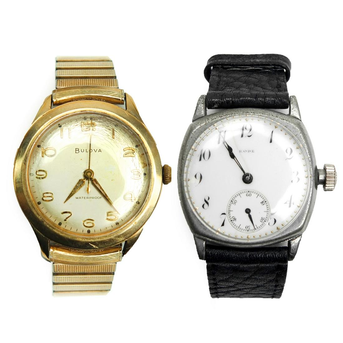 Grouping of Two Vintage Wristwatches to Include a Bulova 10 Karat Gold Filled Watch along with a: Grouping of Two Vintage Wristwatches to Include a Bulova 10 Karat Gold Filled Watch along with a Rode Mechanical Watch. Bulova case size: 35mm. Rode case size: 32mm. Condition: Running condition. The