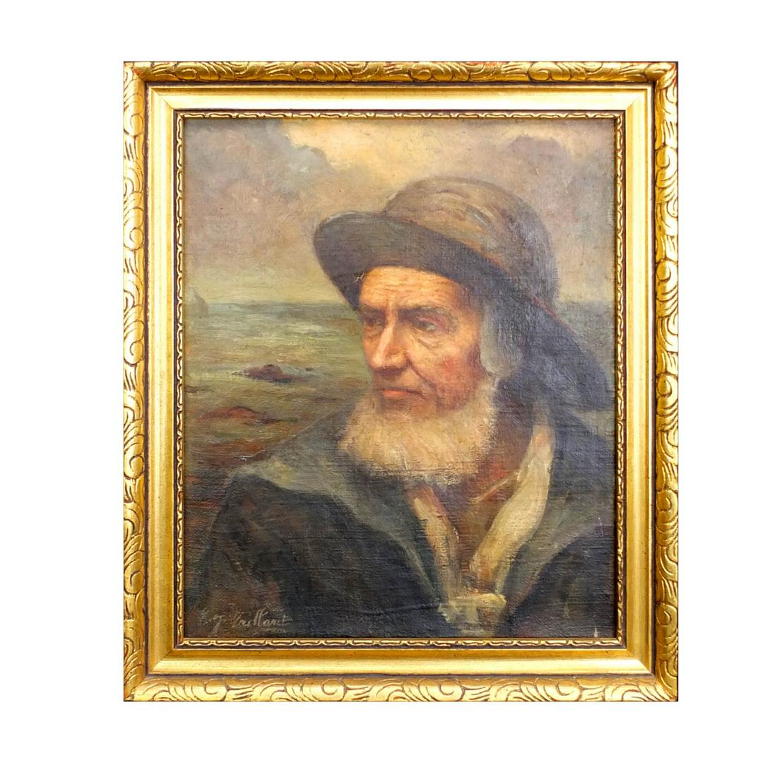 Jacques Gaston Emile Vaillant (1879 - 1934): Jacques Gaston Emile Vaillant, French (1879 - 1934) "Side Portrait of a Sailor" Oil on Canvas, Signed Lower Left. Measures 16-1/8" x 13". Frame measures 18-3/4" x 15-3/4". Condition: Good condition. E