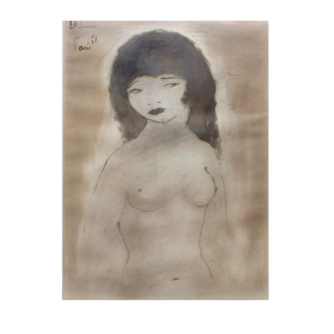 Etienne, Paris Charcoal on Paper: Etienne, Paris "Portrait of a Nude" Charcoal on Paper, Signed Top Left Corner. Measures 15-3/4" x 10-3/4". Frame measures 25" x 19-7/8". Condition: Good condition. Estimate 100.00 - 300.00 Domestic sh