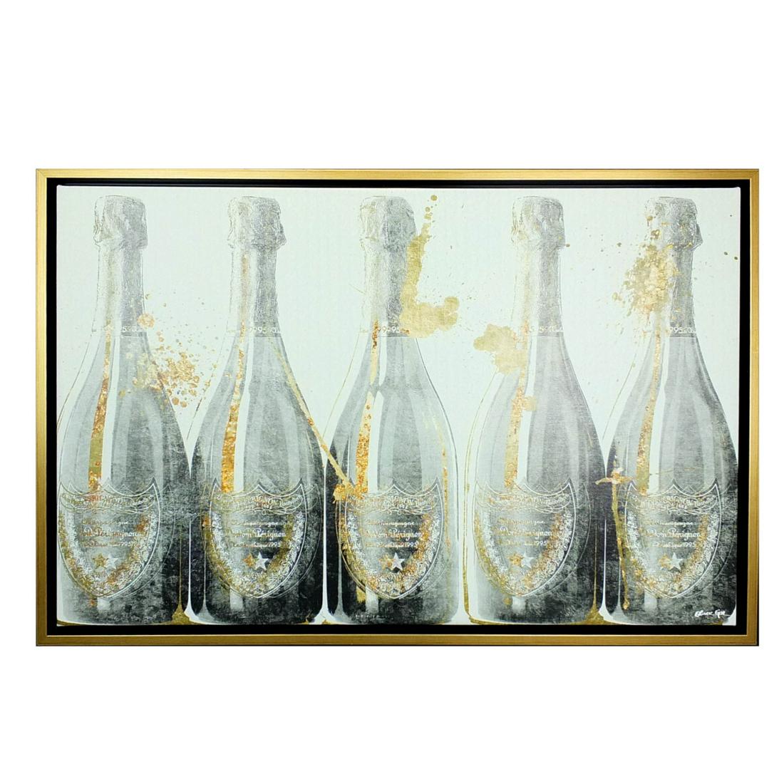 Oliver Gal (20th C.) GiclÃ©e on Canvas: Oliver Gal (20th Century) "Dom Perignon Bottles" GiclÃ©e Print on Canvas, Signed Lower Right. COA label attached en verso. Measures 20" x 30". Frame measures 21-5/8" x 31-5/8". Condition: Good condi