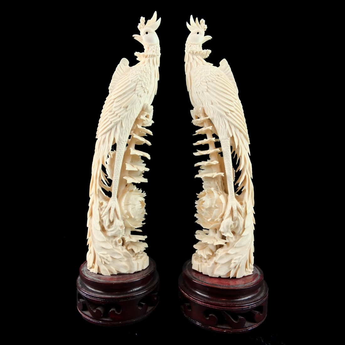 Pair of Chinese Carved Phoenix Birds (1 of 4)