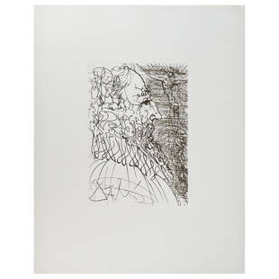 Salvador Dali (1904 - 1989): Salvador Dali, Spanish (1904 - 1989) "El Greco" Etching on Paper, Unsigned. Unframed and mounted on a Cardboard Backing. Sight measures 7" x 4-3/4". Overall measures 20" x 16". Condition: Good conditi