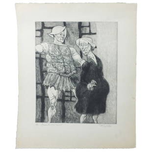 Federico Castellon (1914 - 1971): Federico Castellon, Spanish / American (1914 - 1971) Etching and Aquatint on Paper "The Gladiator and The Tourist" Signed and Numbered 18/100. Unfarmed. Sight measures 14-7/8" x 11-7/8". Sheet