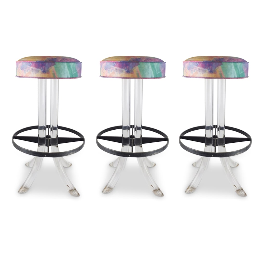 Three Hollywood Regency Lucite Bar Stools (1 of 6)