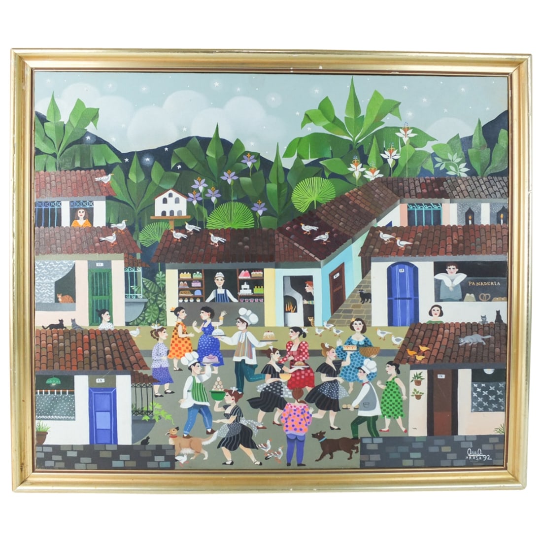 Ana María Arasa, Venezuelan (20th C.): Ana María Arasa, Venezuelan (20th Century) Oil on Canvas "La Calle De Las Panaderias" Signed and Dated 1992 Lower Right. Inscribed en verso. Measures 20" x 24". Frame measures 21-3/4" x 25-3/4". Cond