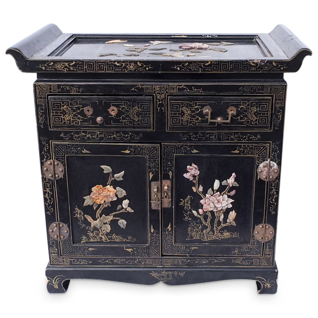 Chinese Black Lacquered Nightstand (1 of 6)