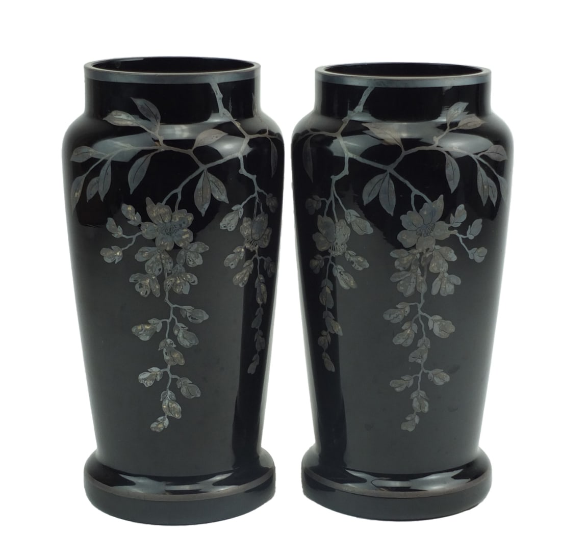 Pair of Vintage Czech Silver Overlay Glass Vase (1 of 5)