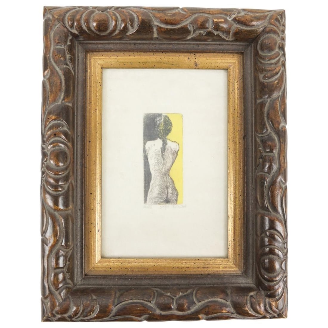 Ruth Leaf, American (Born 1923): Ruth Leaf, American (Born 1923) Color Etching on Paper "Nude" Signed and numbered 20/75. Sight measures 3" x 1-3/8". Frame measures 9-1/2" x 7-1/2". Condition: Good condition. Estimate 20 - 120 Domest