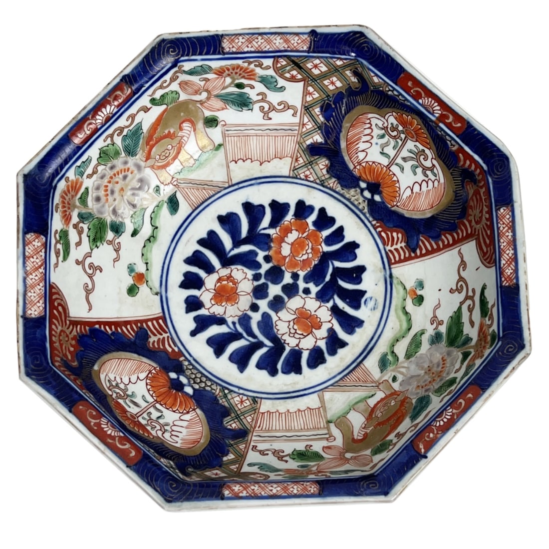 Antique Japanese Imari Bowl: Antique Japanese Imari Octagonal Form Porcelain Bowl. Measures 2-3/4" x 9-1/4". Condition: Rubbing otherwise good condition. Estimate 60.00 - 120.00 Domestic shipping Third party