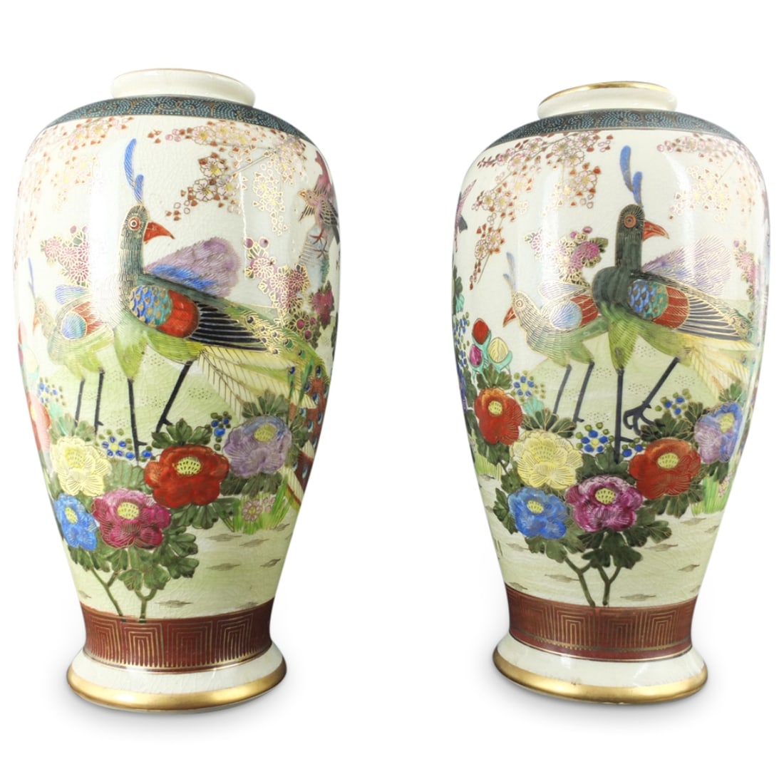Pair of Tall Japanese Satsuma Vases (1 of 8)