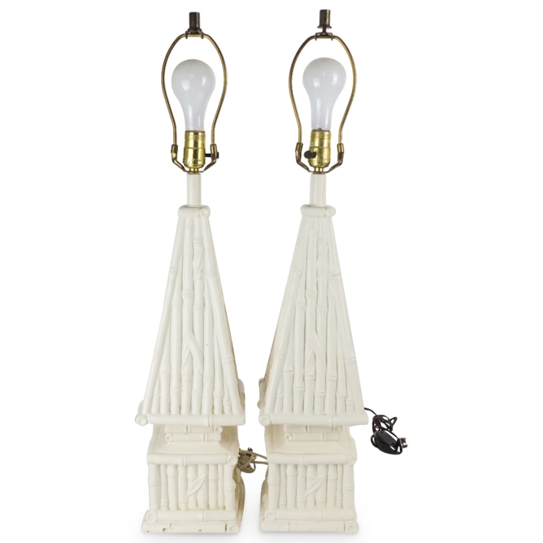 Pair of Faux Bamboo Obelisk Table Lamps (1 of 2)