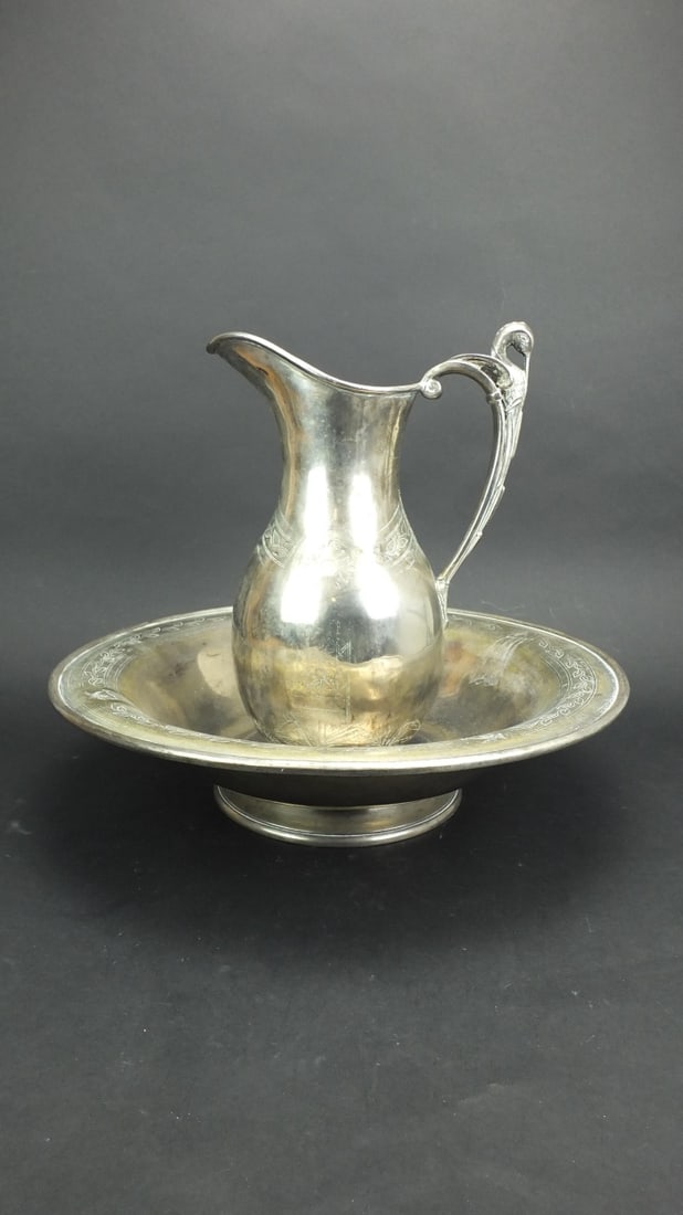 19th C. Reed and Barton Pitcher & Wash Bowl (1 of 5)