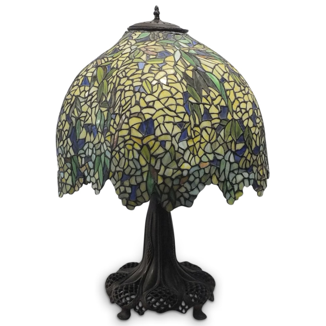 Large Tiffany Style Wisteria Leaded Glass Lamp (1 of 4)