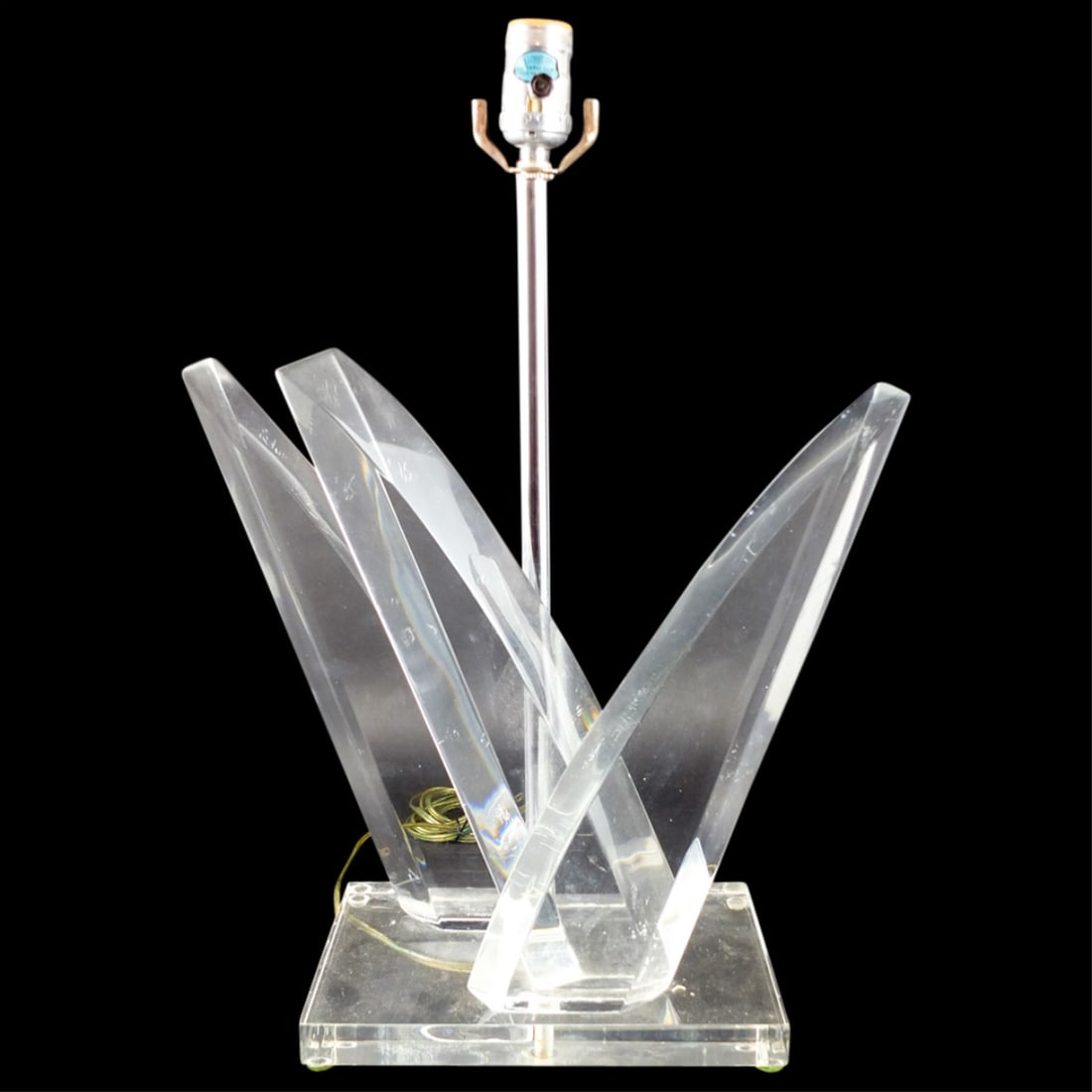 Large Van Teal Lucite Table Lamp: Large Mid Century Van Teal Lucite Table Lamp. Signed. Measures 20-1/2" x 12" x 7". Condition: Some crazing to the surface overall good condition. Estimate 50.00 - 150 Domestic shipping Third party