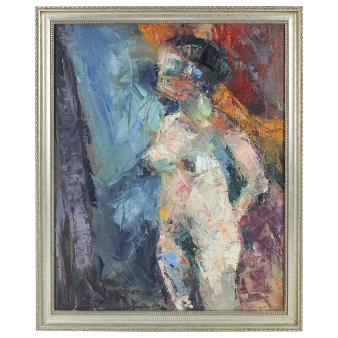 American School O/C Signed Carrie: American School Oil on Canvas "Abstract Nude, 1997" Signed Carrie and Dated Lower Left. Measures 19-3/4" x 15-1/2". Frame measures 22" x 17-7/8". Condition: Both are in good condition. One is has a mo