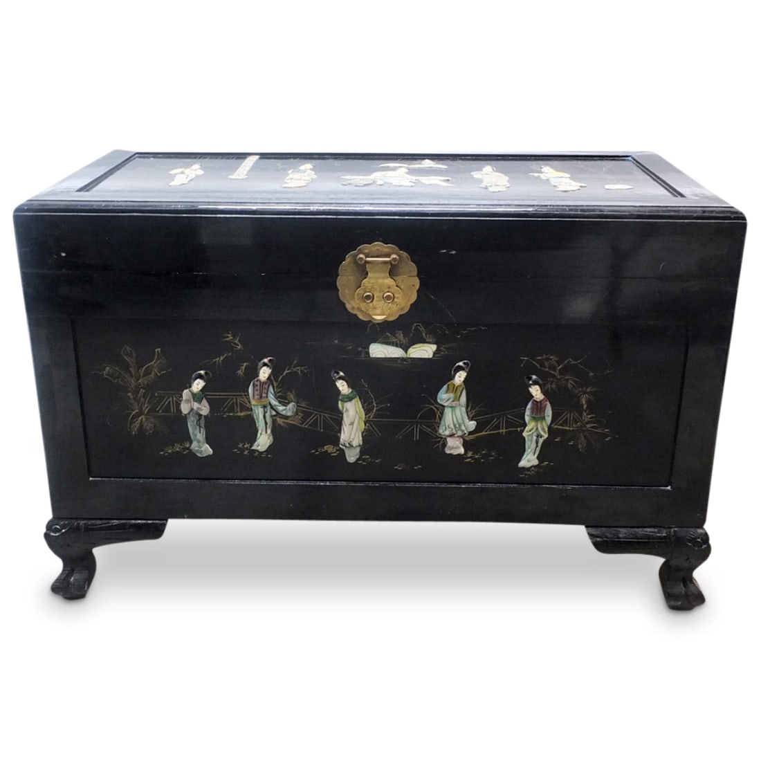 Vintage Chinese Black Lacquered Inlaid Trunk (1 of 5)