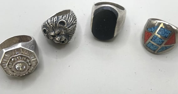 Four (4) Men's Sterling Silver Rings (1 of 2)