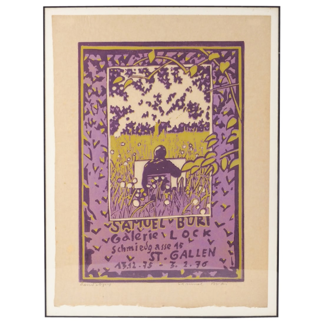 Samuel Buri, Swiss (Born 1935): Samuel Buri, Swiss (Born 1935) Lithograph on Paper "Galarie Lock" Signed and Inscribed on Lower Margin. Measures 20-5/8" x 15". Frame measures 22" x 16-1/2". Condition: Toning to the paper. Estimate 1