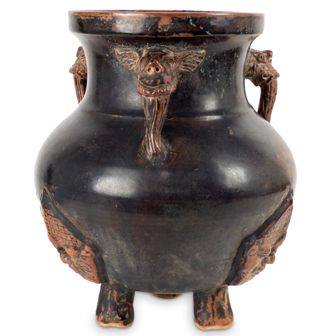 Large Chinese Brown Glazed Pottery Tripod Jar (1 of 4)