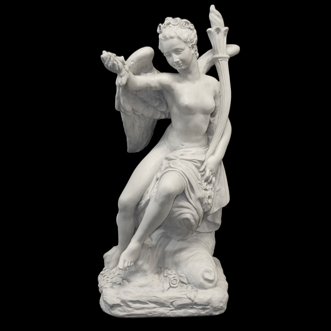 Large Austin Production Winged Cupid Figurine: Large Austin Production Pottery Winged Cupid Figurine. Incised marked on the base. Measures 16" x 8" x 8-1/2". Condition: Good condition. Estimate 40 - 120 Domestic shipping Third party