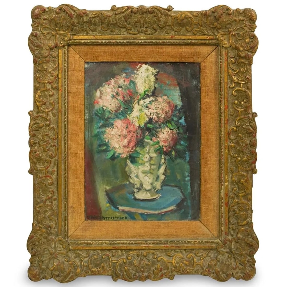 Mary Mintz Koffler, American (1906 - 1985): Mary Mintz Koffler, American (1906 - 1985) Oil on Board "Still Life Bouquet of Flowers" Signed Lower Left. Measures 8" x 6". Frame measures 13-1/4" x 11-1/4". Condition: Good condition. Estimate 50.00