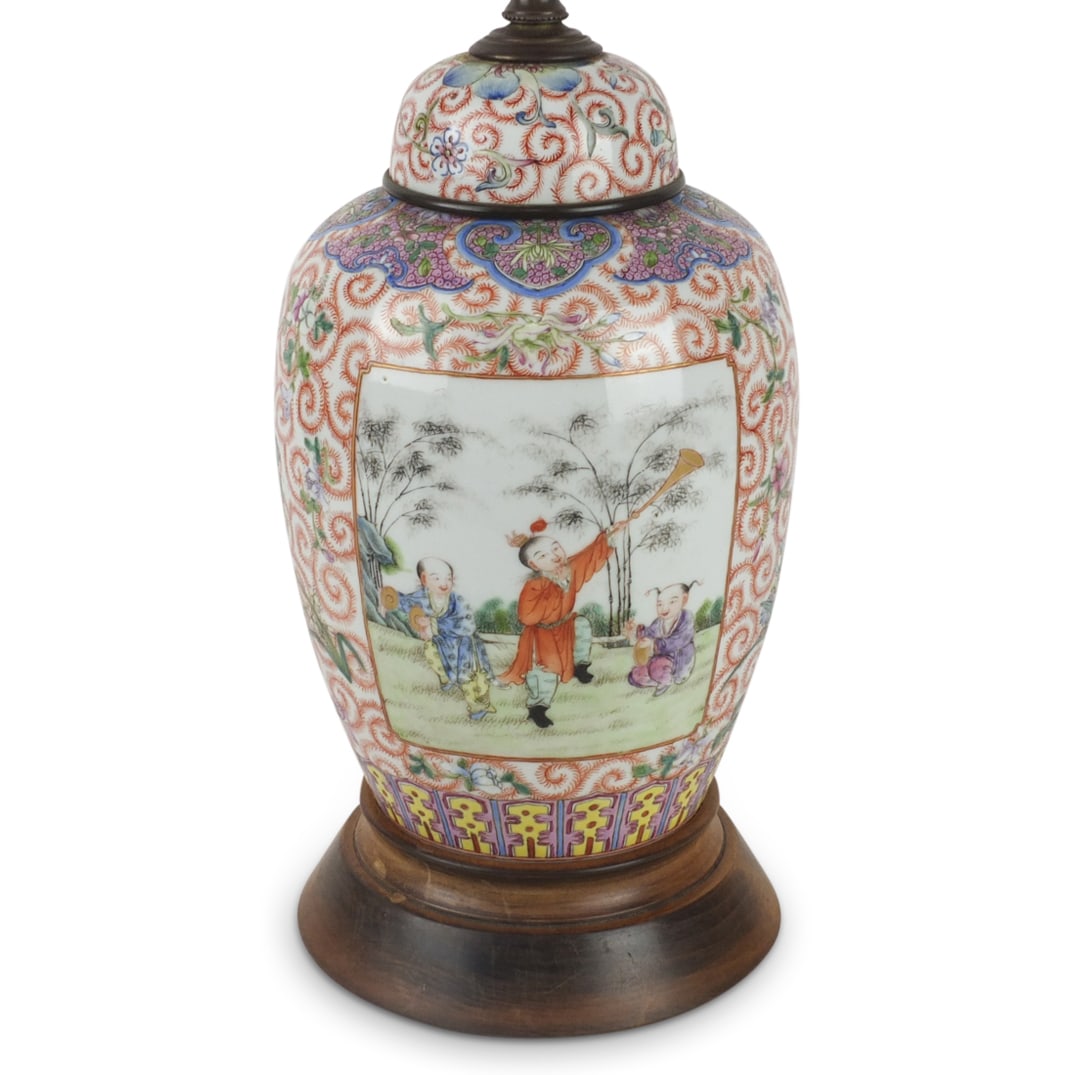 Antique Chinese Famille Rose Ginger Jar Lamp (1 of 6)