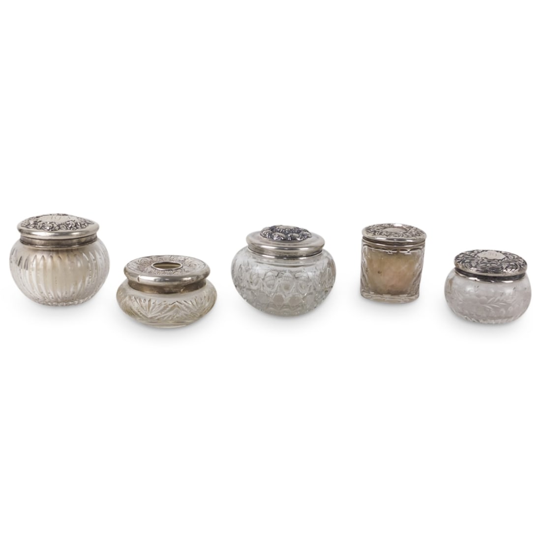 Grouping of Vintage Sterling / Glass Powder Jars (1 of 3)