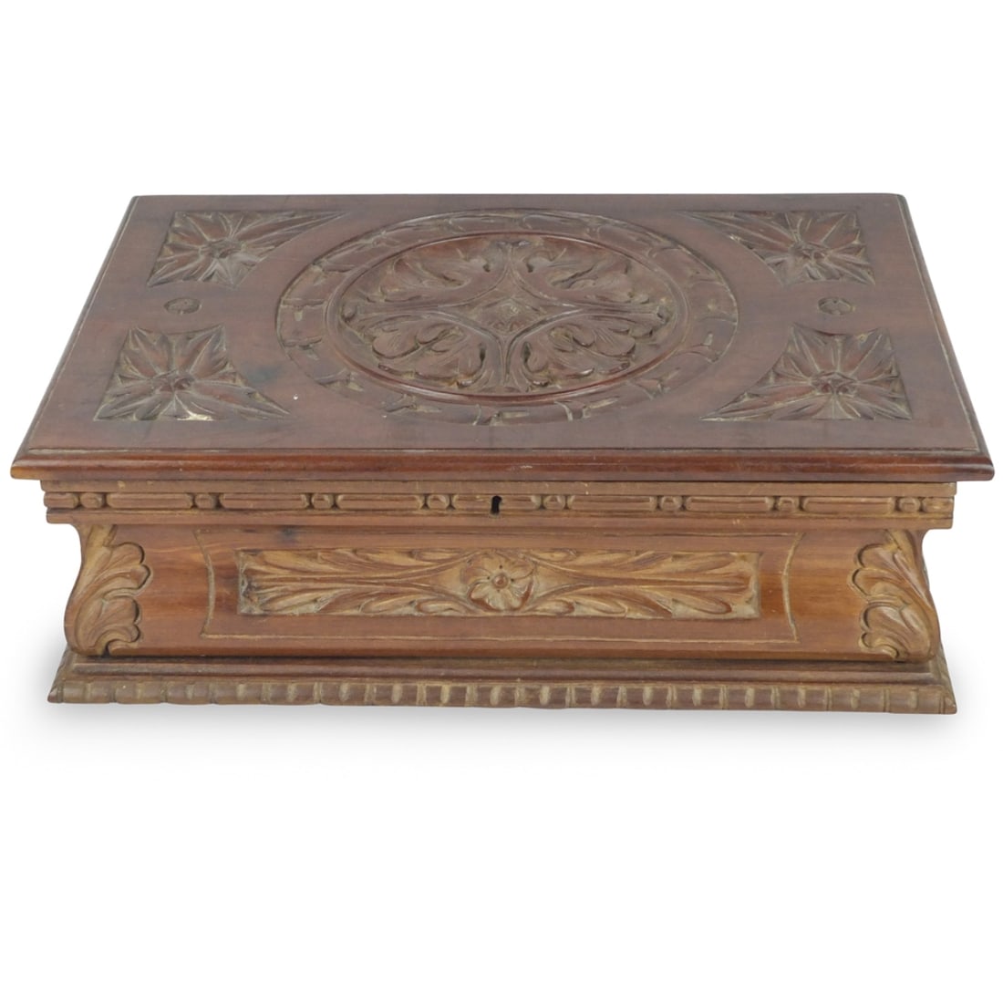Victorian Style Humidor / Dresser Box: Victorian Style Carved Wood Humidor / Dresser Box. Measures 5" x 15-1/4" x 10". Condition: Good condition. Estimate 40 - 120 Domestic shipping Third Party