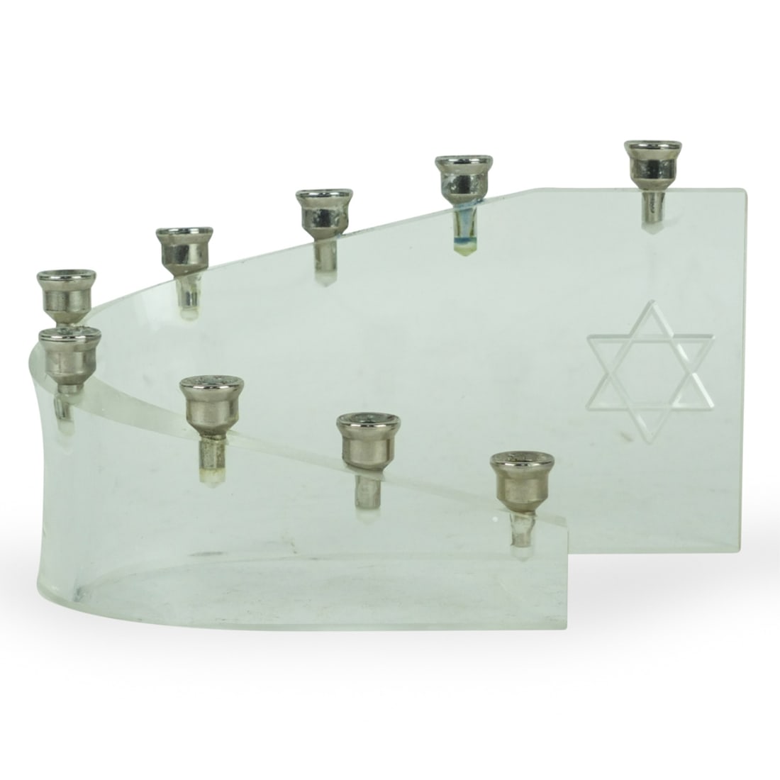 Vintage Judaic Lucite Menorah: Vintage Judaic Lucite Menorah. Measures 4-1/2" x 7-1/4" x 3-7/8". Condition: Good Condition Estimate 20 - 100 Domestic shipping Third Party