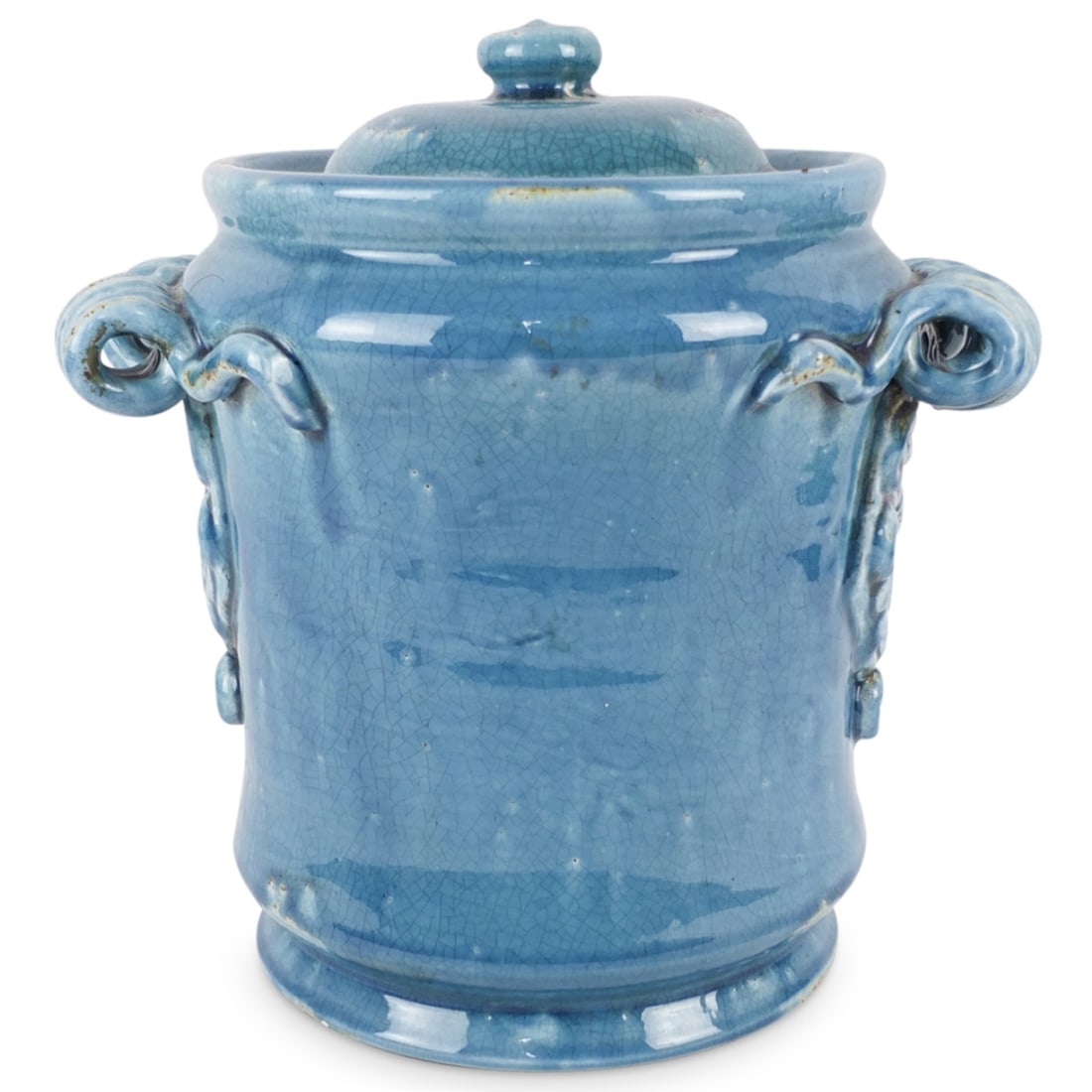 Vintage French Turquoise Glazed covered Jar (1 of 4)