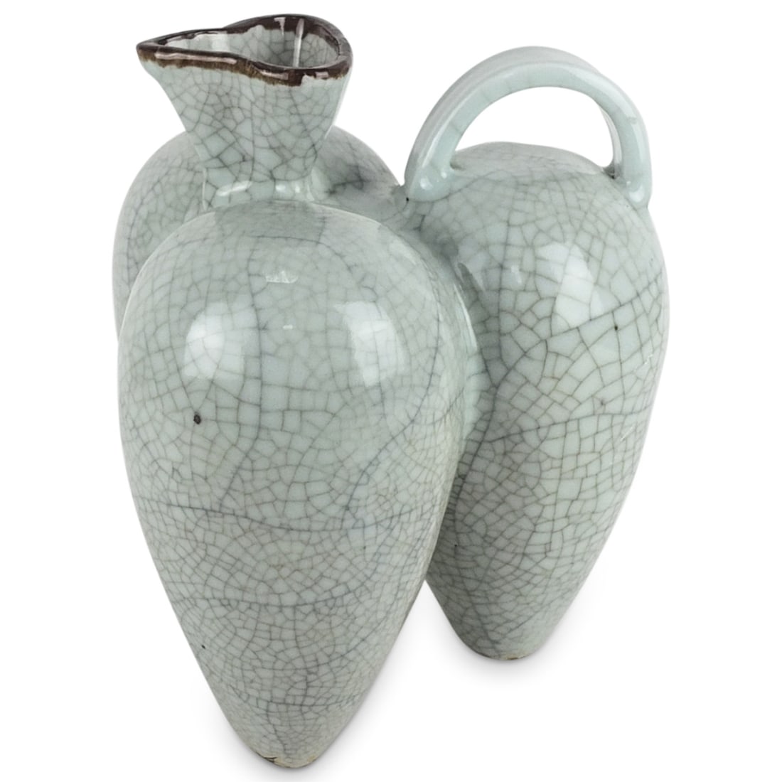 Modern Chinese Celadon Porcelain Jug: Modern Chinese Celadon Crackle Glazed Porcelain Jug. Unsigned. Measures 11-1/2" x 9-1/4" x 9". Condition: Good condition. Estimate 100 - 200 Domestic shipping Third Party