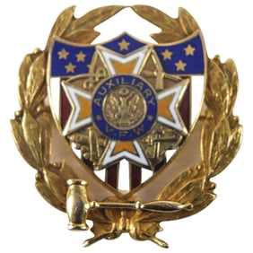 Vintage 14K & Enamel Veterans of Wars Pin
