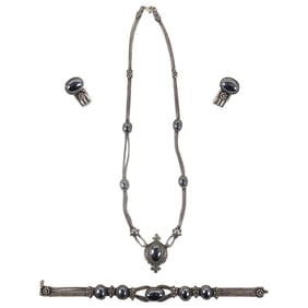 Vintage Art Nouveau Sterling & Hematite Suite