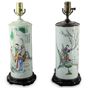 Pair of 19th C. Chinese Porcelain Hat Lamps